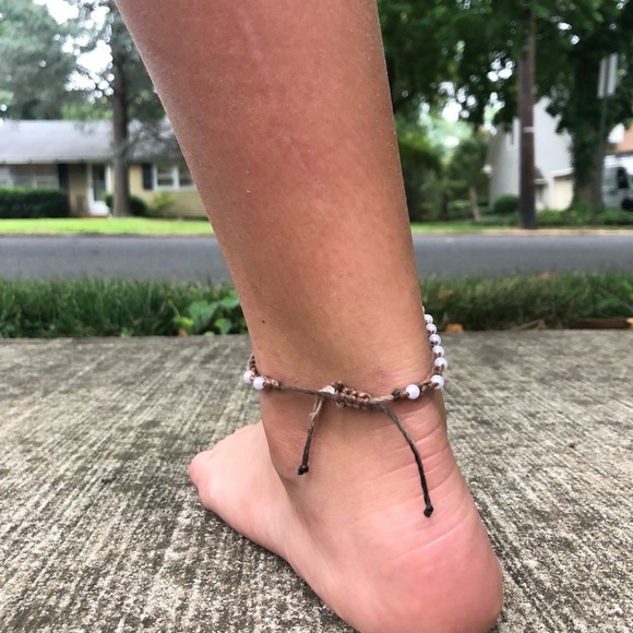 Adjustable **Handmade** Crochet Pearl Anklet - Picture 2 of 2